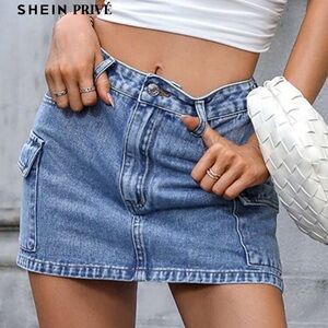 SHEIN Light Blue Denim Cargo Skirt